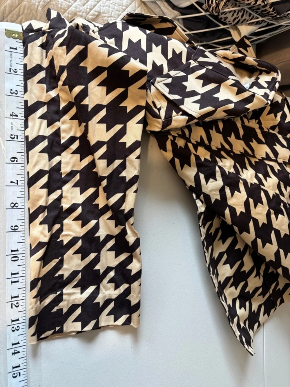 Brown Houndstooth Trench Size XS French Timeless Romantic Quiet Luxury Feminine - Picture 11 of 15